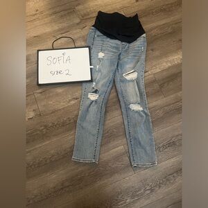 Sofia by Sofia Vergara Light Blue Distressed Straight Leg Jeans